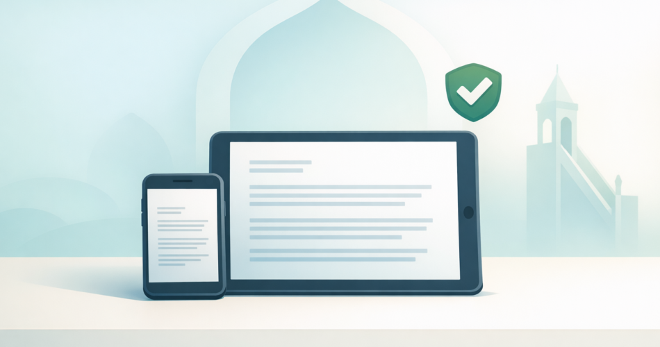 Telefonda PDF hutbe metni görüntüleme temalı illüstrasyon