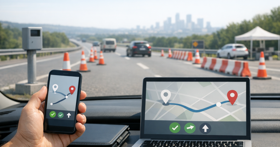 Şehirlerarası yolda telefon üzerinden radar ve kontrol noktası sorgulama temsili