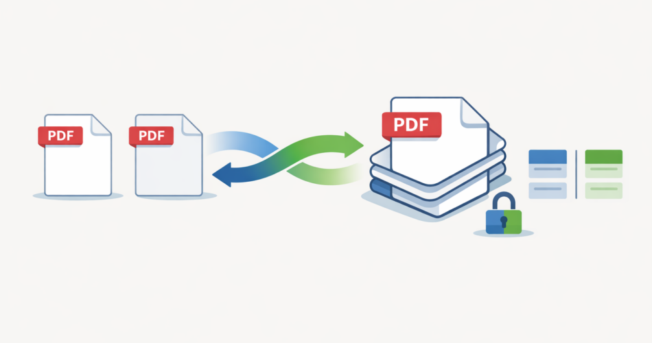 İki PDF dosyasının tek dosyada birleşmesini gösteren illüstrasyon