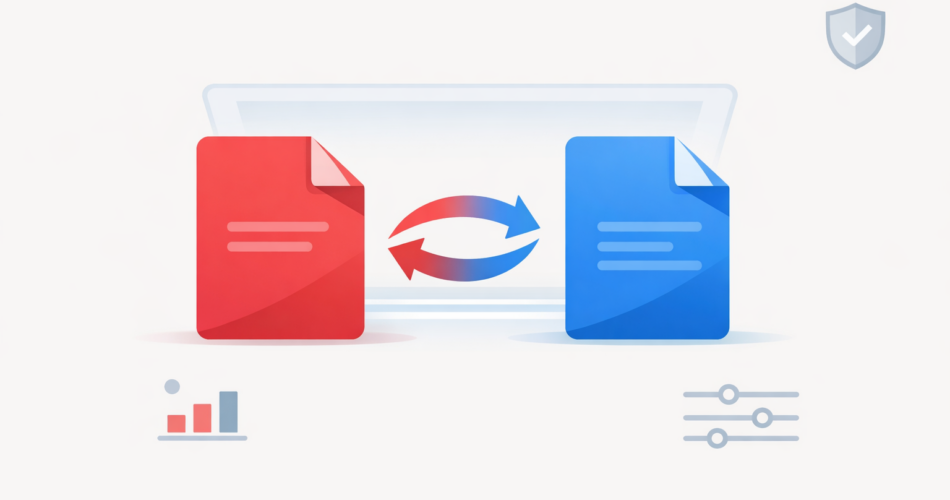 PDF’den Word’e dönüşümü ve güvenliği simgeleyen illüstrasyon