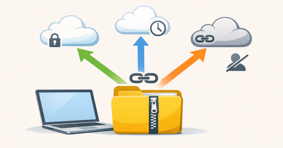 Büyük dosya gönderimini simgeleyen klasörün farklı bulutlara paylaşıldığı illüstrasyon