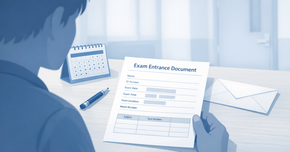 Masa üzerindeki sınav giriş belgesi ve eğitim temalı sade sahne