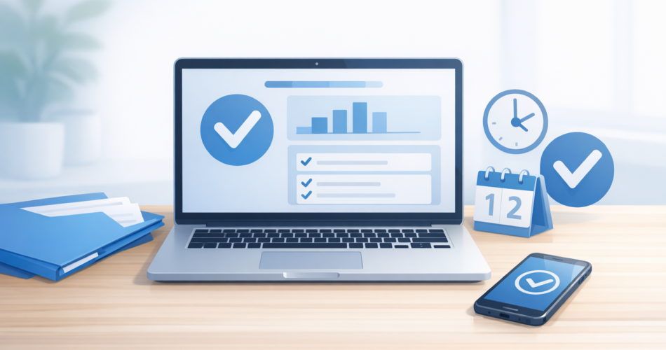 Bilgisayar ve telefonla sınav sonucu kontrolünü simgeleyen sade sahne