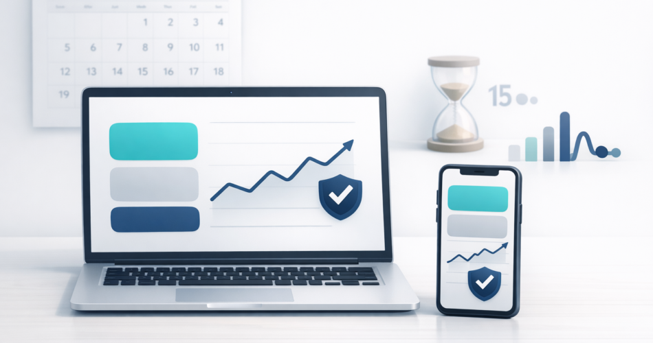 Dizüstü bilgisayar ve telefonda sınav sonucu kontrolünü simgeleyen illüstrasyon