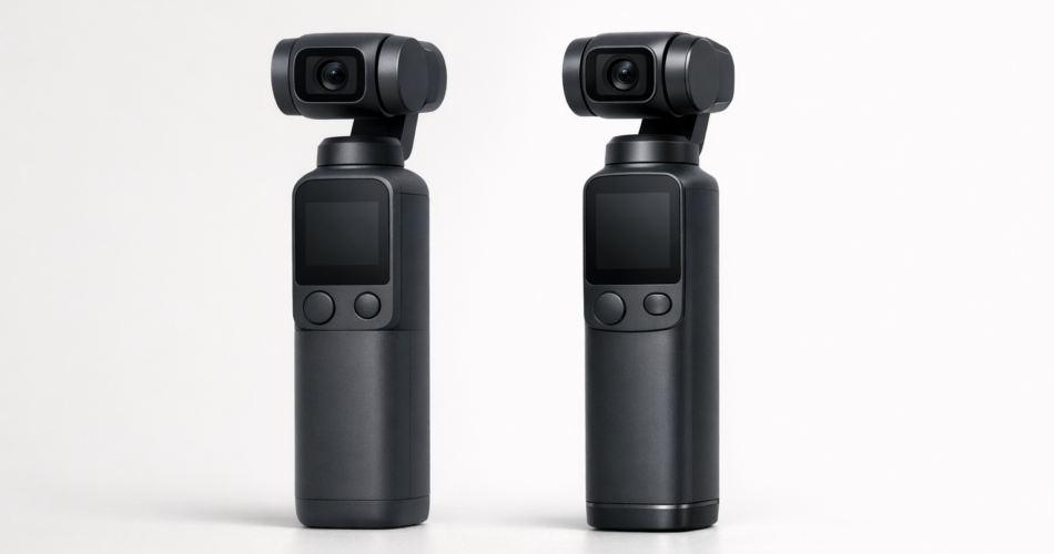 Yan yana duran iki kompakt gimbal kamera illüstrasyonu