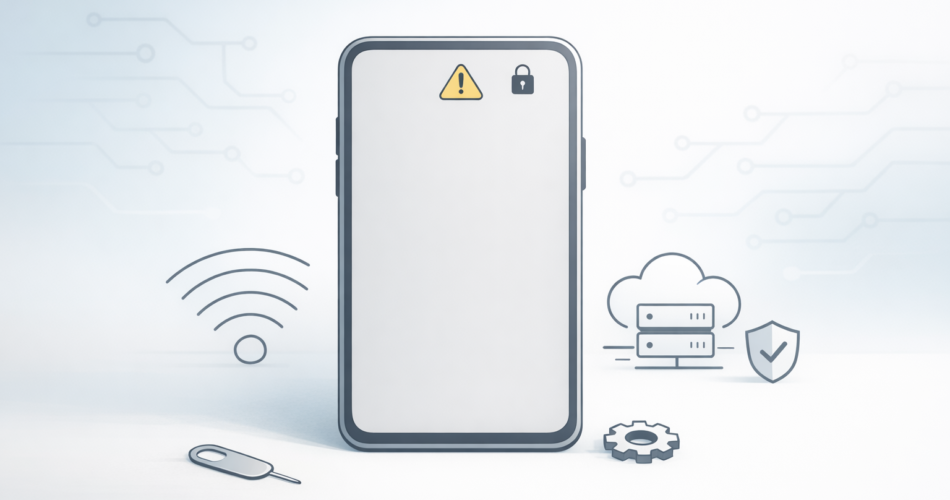 Mobil bankacılık uygulamasına erişim sorunu yaşayan akıllı telefon illüstrasyonu