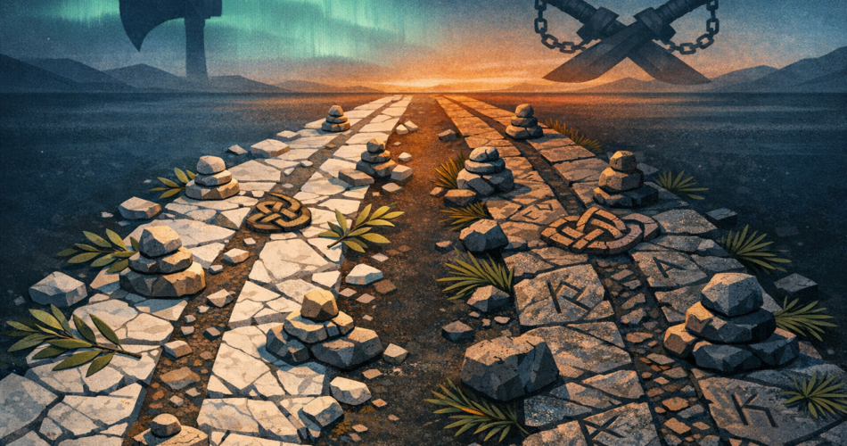 Kronolojik ve çıkış sırasını simgeleyen iki paralel rota illüstrasyonu