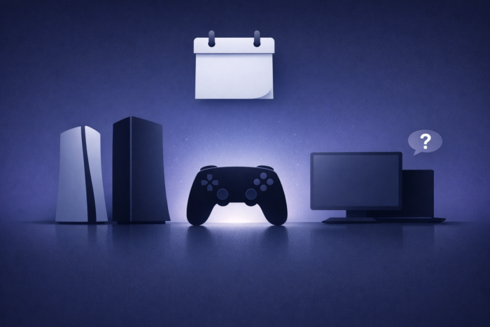 Konsollar ve PC arasında oyun çıkışı belirsizliğini anlatan illüstrasyon