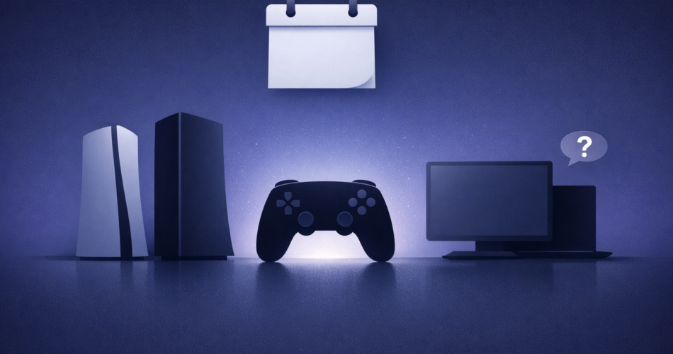 Konsollar ve PC arasında oyun çıkışı belirsizliğini anlatan illüstrasyon