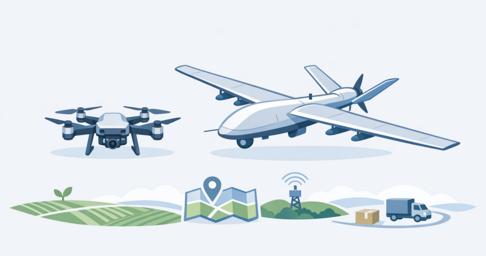 Yan yana gösterilen drone ve insansız hava aracı illüstrasyonu