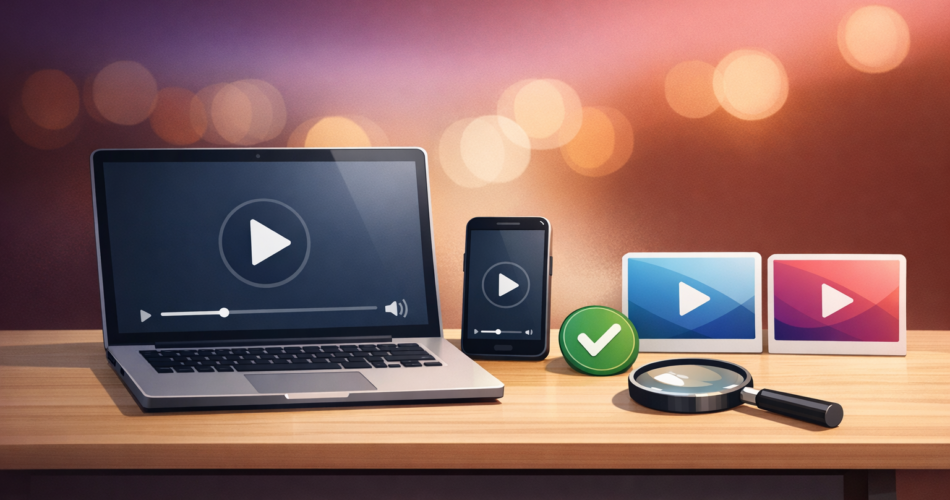 Dizüstü ve telefonda fragman araması yapan kişi illüstrasyonu