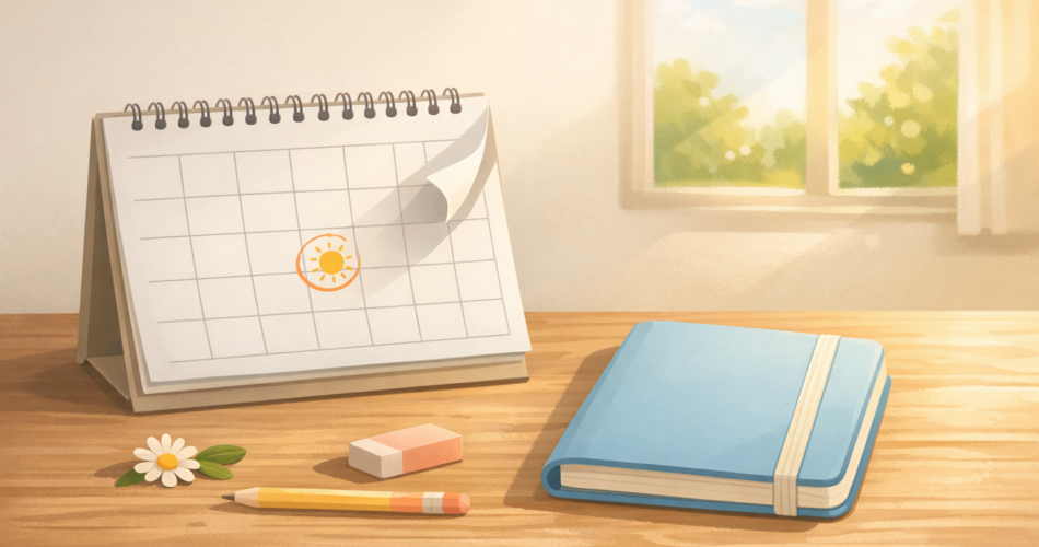 Masa üzerinde okul takvimi ve ajanda illüstrasyonu