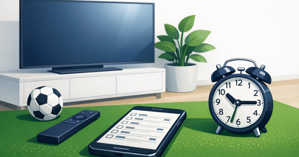 Televizyon, fikstür takvimi ve saatle Süper Lig yayın kontrolünü anlatan illüstrasyon