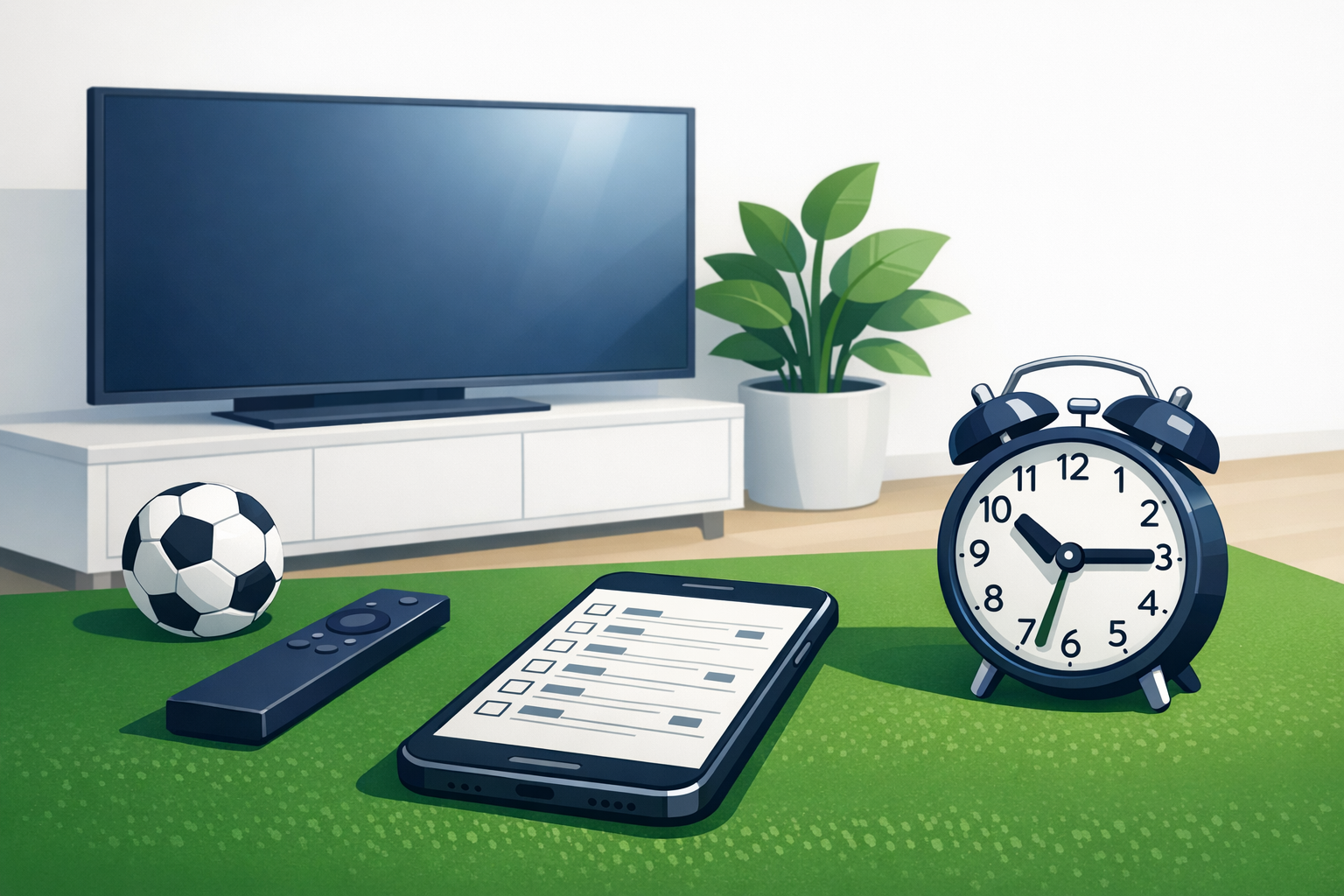Televizyon, fikstür takvimi ve saatle Süper Lig yayın kontrolünü anlatan illüstrasyon