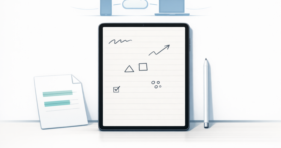 Stilus kalemli tablette not alma ve PDF işaretleme illüstrasyonu