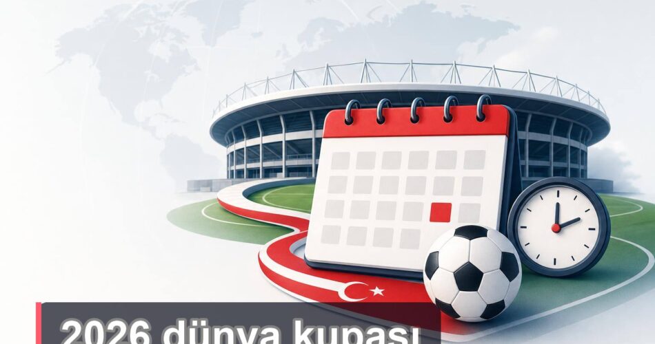 2026 Dünya Kupası Rehberi: Türkiye Maçları, Fikstür, Saatler, Yayın ve Bilet 1 Stadyum, takvim ve Türkiye vurgusuyla 2026 Dünya Kupası rehber görseli.