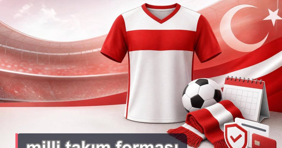 Dünya Kupası 2026 Taraftar Alışveriş Rehberi: Milli Takım Forması, Top, Atkı ve Güvenli Satın Alma 1 Kırmızı beyaz milli takım forması, futbol topu ve atkıyla sade alışveriş rehberi görseli.