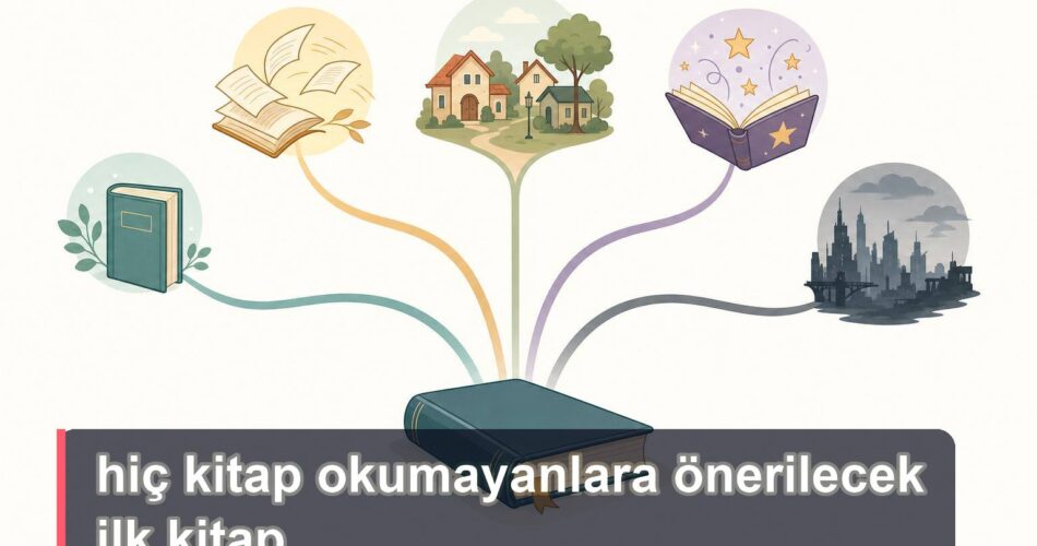 İlk kitap seçimi için farklı okuma yollarını gösteren sade karar ağacı illüstrasyonu.