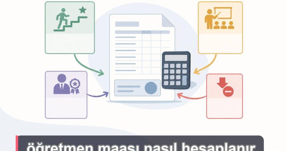 Öğretmen maaşı hesaplama kalemlerini gösteren sade akış diyagramı illüstrasyonu