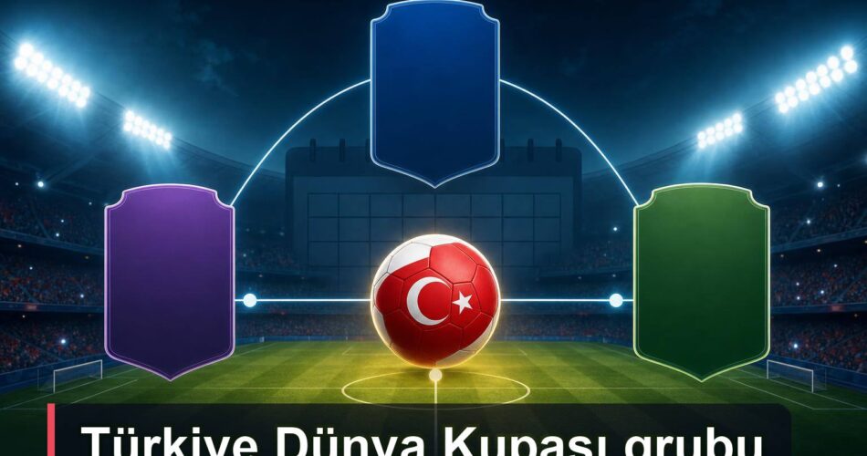 Türkiye’nin 2026 Dünya Kupası grup yolunu gösteren stadyum temalı rehber illüstrasyonu.