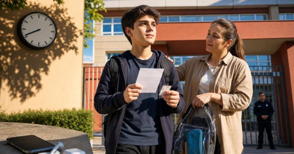 2026 LGS Sınav Günü İçin Son Kontrol: Belge, Saat, Kimlik ve Yasaklı Eşyalar 1 LGS sınav günü rehberi giriş belgesi ve kimlik kontrolü yapan öğrenci ve veli.