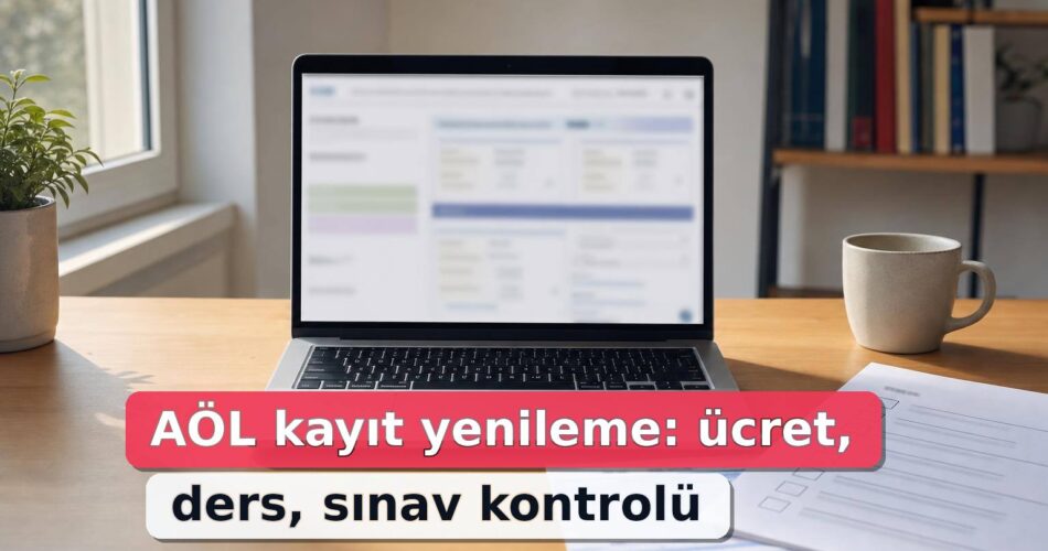 Açık Lise Kayıt Yenileme Nasıl Yapılır? AÖL Ücret, Ders Seçimi ve Sınav Kontrol Rehberi 1 Açık lise kayıt yenileme için bilgisayar, dekont ve ders seçimi listesi bulunan masa.