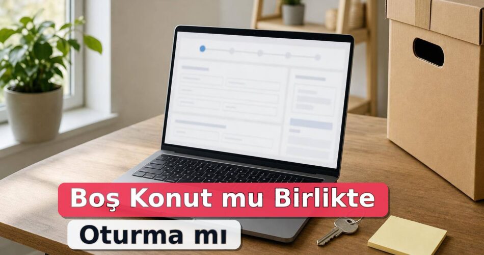 Adres Değişikliği e-Devlet’ten Nasıl Yapılır? Taşınma, Boş Konut ve Birlikte Oturma Rehberi 1 Dizüstü bilgisayar, anahtar ve taşınma kolisiyle e devlet adres değişikliği hazırlığı
