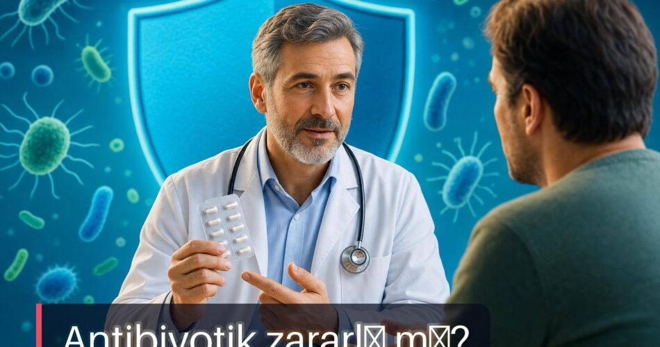 Antibiyotik zararlı mı sorusunu anlatan başlıklı sağlık rehberi görseli