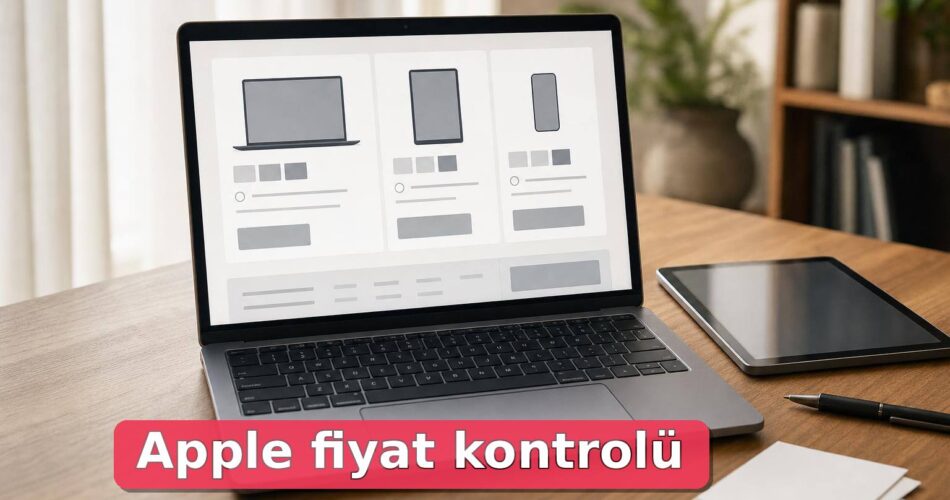 Dizüstü bilgisayar ve tabletle fiyat kontrolü yapılan sade masaüstü sahnesi