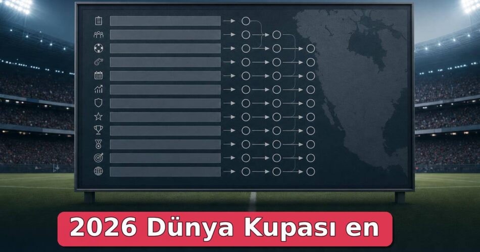 Stadyumda 2026 Dünya Kupası en iyi üçüncüler sıralamasını temsil eden boş turnuva panosu.