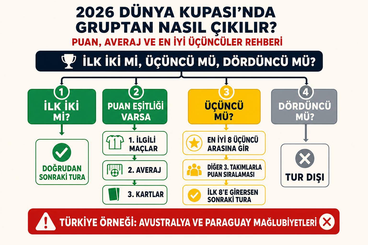 2026 Dünya Kupası’nda Gruptan Nasıl Çıkılır? Puan, Averaj ve En İyi Üçüncüler Rehberi adım şeması