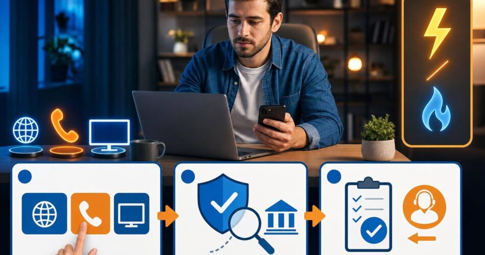 e-Devlet Abonelik Fesih Başvurusu Nasıl Yapılır? İnternet, Telefon ve TV İptali 1 e devlet abonelik fesih basvurusu için internet, telefon ve TV iptal sürecini gösteren karar diyagramı ve işlem yapan kişi.