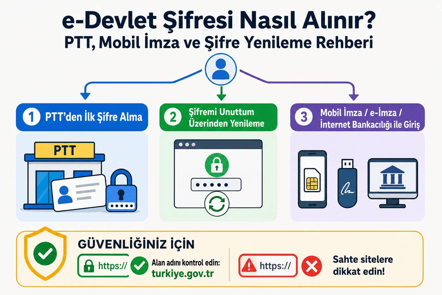 e-Devlet Şifresi Nasıl Alınır? PTT, Mobil İmza ve Şifre Yenileme Rehberi 2 e-Devlet Şifresi Nasıl Alınır? PTT, Mobil İmza ve Şifre Yenileme Rehberi adım şeması