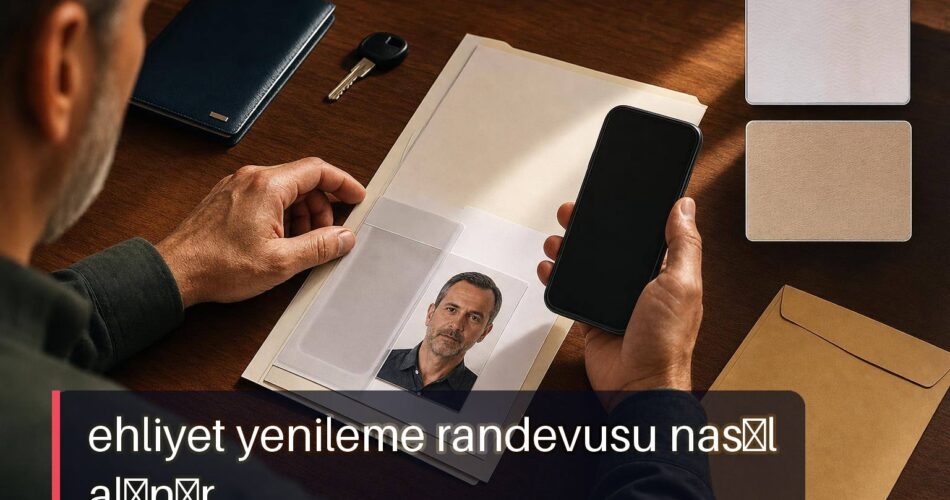 Ehliyet Yenileme Randevusu Nasıl Alınır? Ücret, Gerekli Belgeler ve Son Kontrol Listesi 1 Ehliyet yenileme randevusu nasıl alınır sorusu için telefonda randevu kontrol eden ve belgelerini hazırlayan bir kişi.