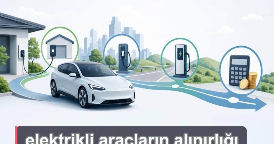 Elektrikli araç için ev şarjı, rota şarjı ve maliyet kontrolünü gösteren karar yolu.
