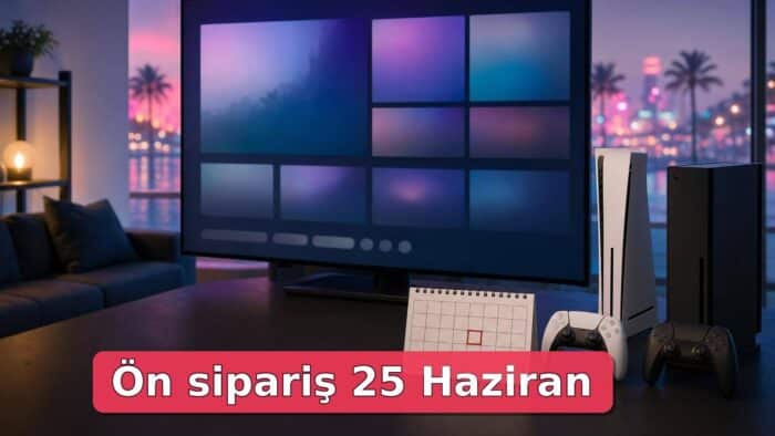 Oyun konsolları ve işaretli takvimle gösterilen dijital ön sipariş sahnesi