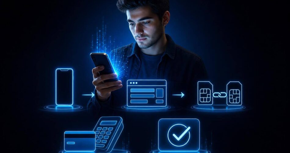 Yurt Dışı Telefon IMEI Kaydı Nasıl Yapılır? e-Devlet, Harç ve Hat Eşleştirme Rehberi 1 IMEI kaydı nasıl yapılır sürecini gösteren, telefon tutan bir kişi ve e-Devlet adımlarını anlatan görsel.