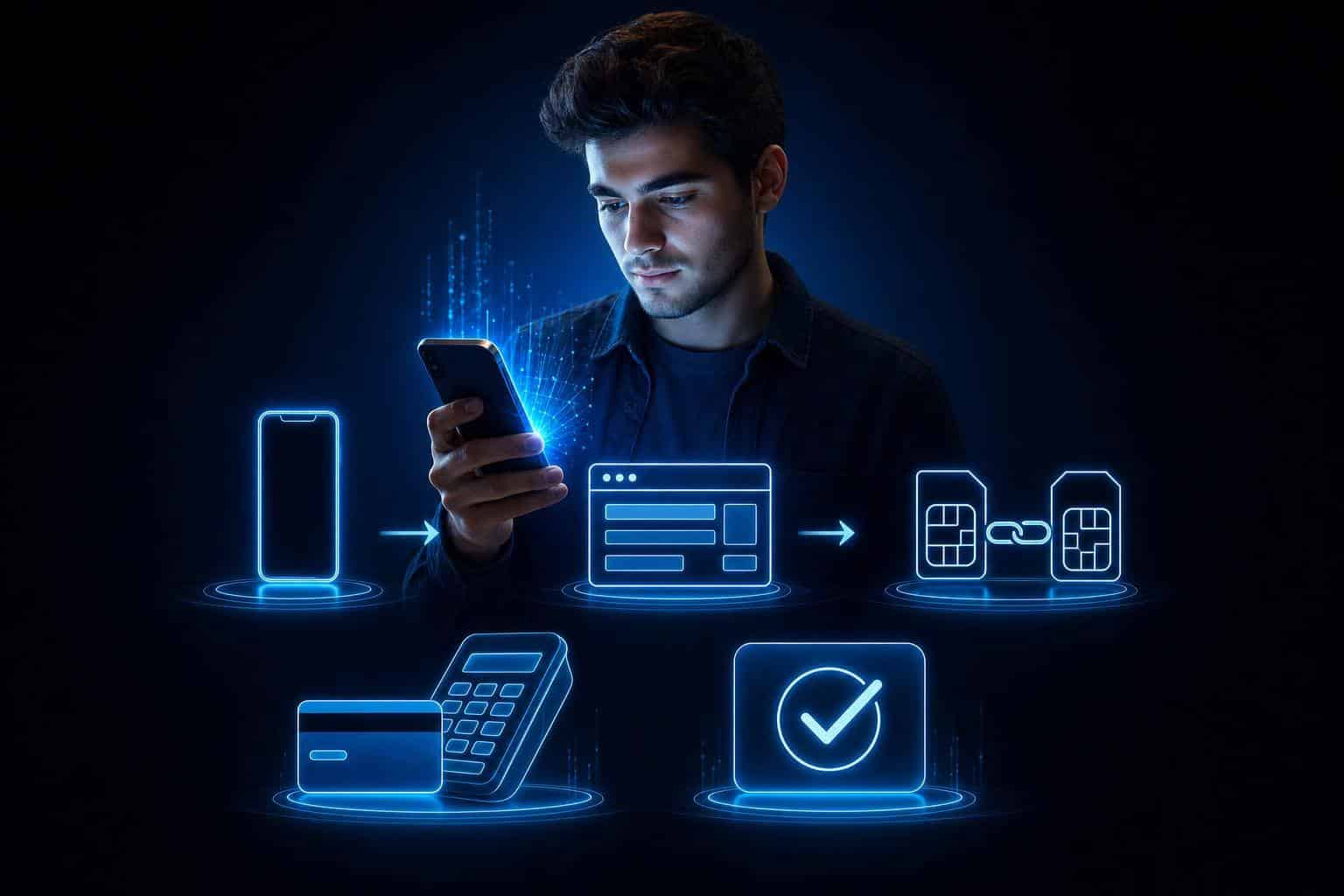 IMEI kaydı nasıl yapılır sürecini gösteren, telefon tutan bir kişi ve e-Devlet adımlarını anlatan görsel.