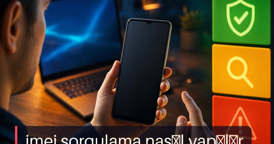 IMEI Sorgulama Nasıl Yapılır? e-Devlet Kayıt Durumu, Klon Uyarısı ve Cihaz Kontrolü 1 IMEI sorgulama nasıl yapılır: elde telefonla IMEI kontrolü yapan kişi ve e-Devlet kontrol sürecini anlatan görsel.