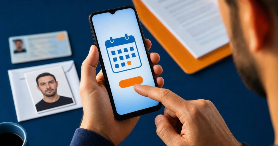 Kimlik Yenileme Randevusu Nasıl Alınır? Nüfus Müdürlüğü Başvuru ve Belge Rehberi 1 Kimlik yenileme randevusu nasıl alınır sürecinde telefondan resmi başvuru yapan eller.