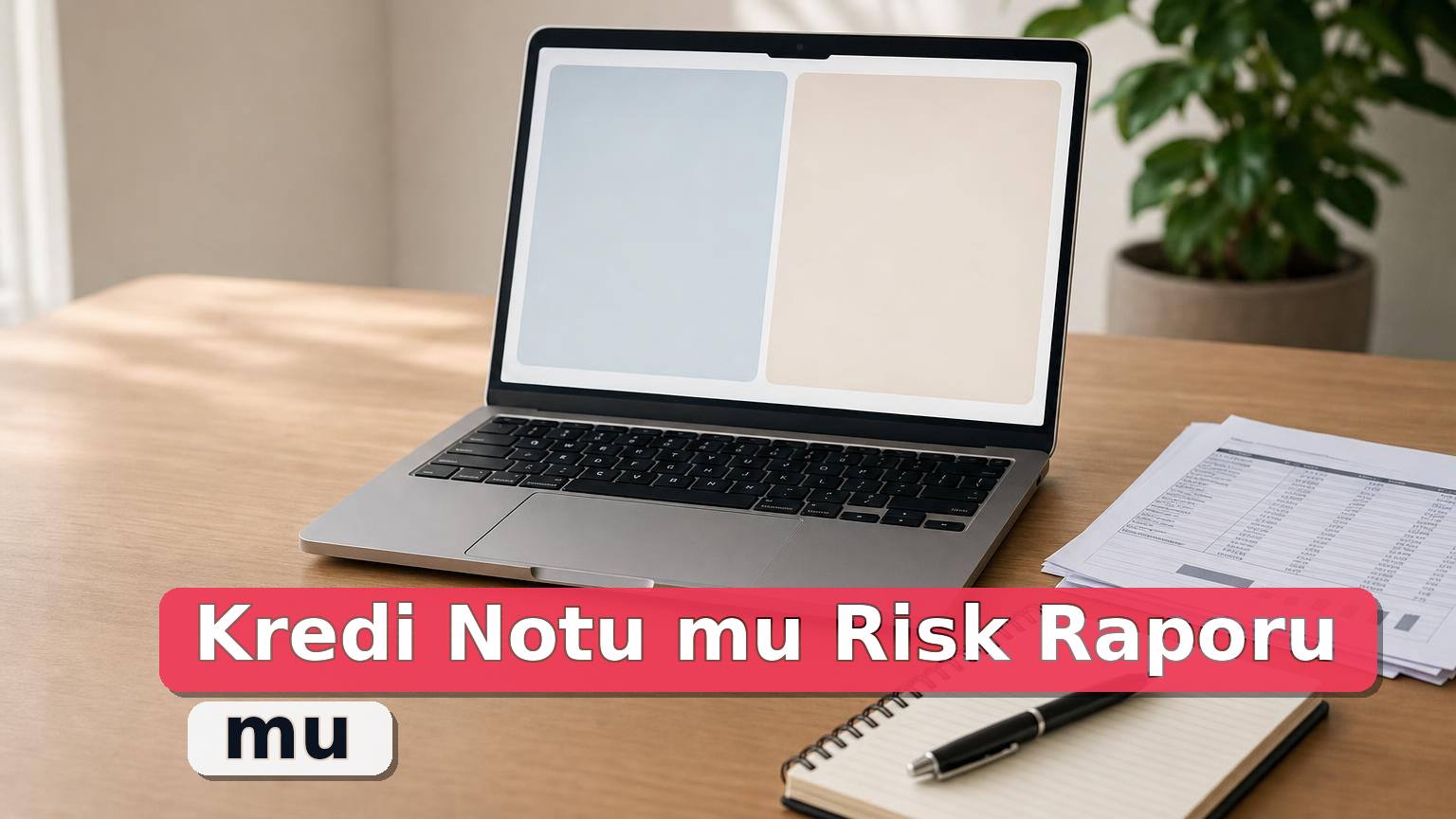 Dizüstü bilgisayarda kredi notu ve risk raporu kontrolünü temsil eden finans sahnesi