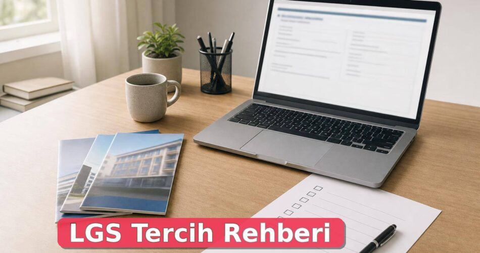 LGS tercihleri için bilgisayar ve kontrol listesiyle hazırlanmış çalışma masası