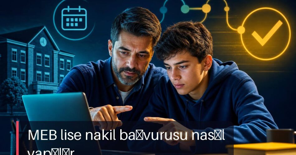MEB Lise Nakil Başvurusu: e-Okul Tercih, Kontenjan ve Sonuç Kontrolü 1 MEB lise nakil başvurusu nasıl yapılır konulu görselde veli ve öğrenci e-Devlet üzerinden işlem yapıyor.