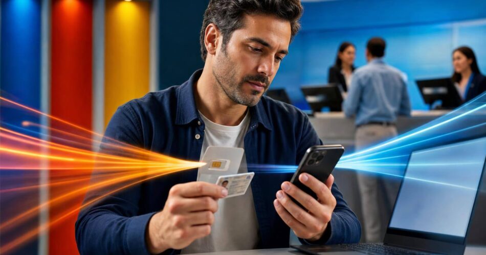 Mobil İmza Nasıl Alınır? Operatör Başvurusu, e-Devlet Kullanımı ve Ücret Kontrolü 1 Mobil imza nasıl alınır sürecinde telefon, SIM kart ve kimlik kontrolü yapan bir kişi.