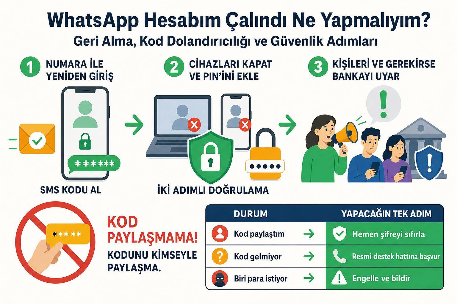 WhatsApp Hesabım Çalındı Ne Yapmalıyım? Geri Alma, Kod Dolandırıcılığı ve Güvenlik Adımları 2 WhatsApp Hesabım Çalındı Ne Yapmalıyım? Geri Alma, Kod Dolandırıcılığı ve Güvenlik Adımları adım şeması