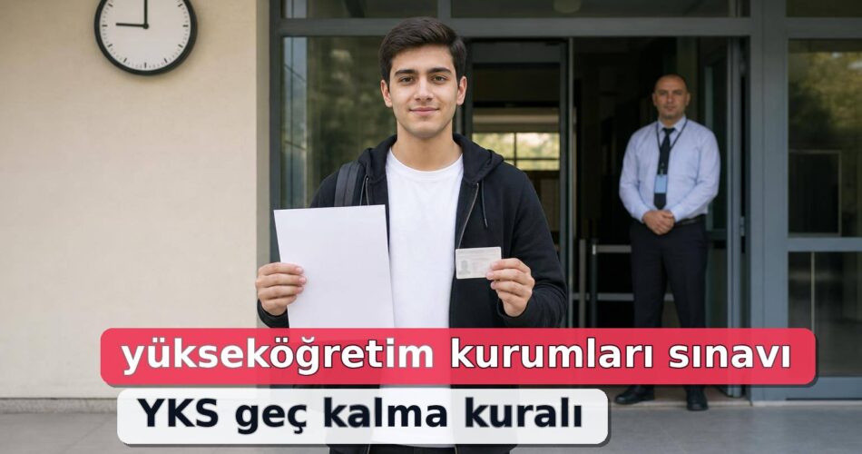 YKS sabahı okul kapısına zamanında gelen adayın kimlik ve giriş belgesi kontrolüne hazırlanması
