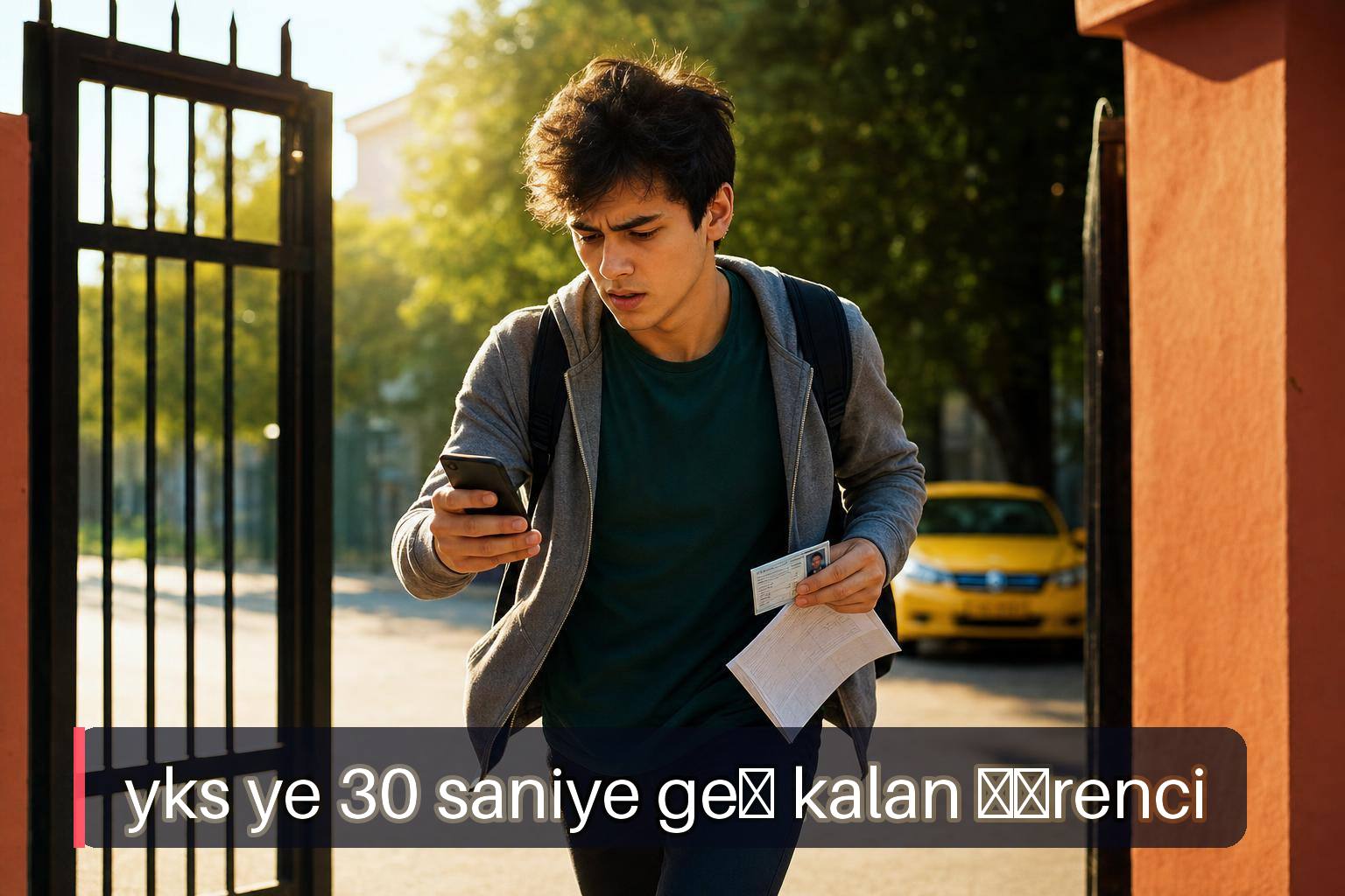 yks ye 30 saniye geç kalan öğrenci okul kapısında kimlik ve sınav giriş belgesiyle koşuyor