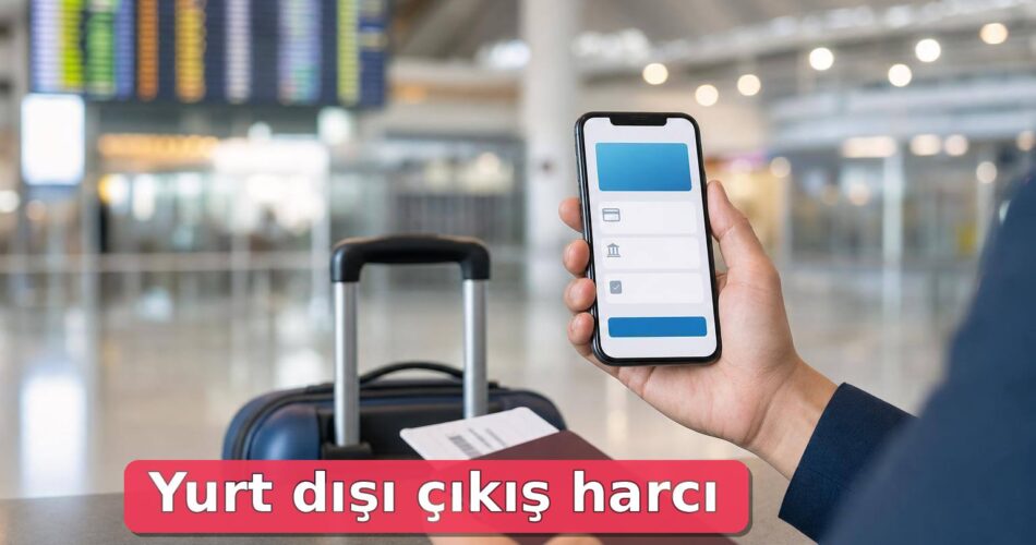 Pasaport, biniş kartı ve telefonda nötr ödeme ekranı ile yurt dışı çıkış harcı ödeme hazırlığı.