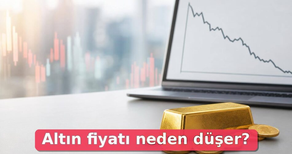 Altın külçe ve çeyrek altınların yanında aşağı yönlü fiyat grafiği görünen ekonomi ekranı