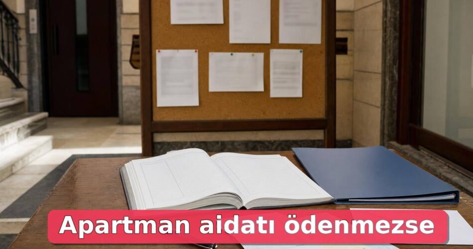 Apartman Aidatı Ödenmezse Ne Olur? Gecikme, İcra ve Kiracı-Ev Sahibi Sorumluluğu 1 Apartman girişinde yönetim defteri ve aidat ödeme dekontları.